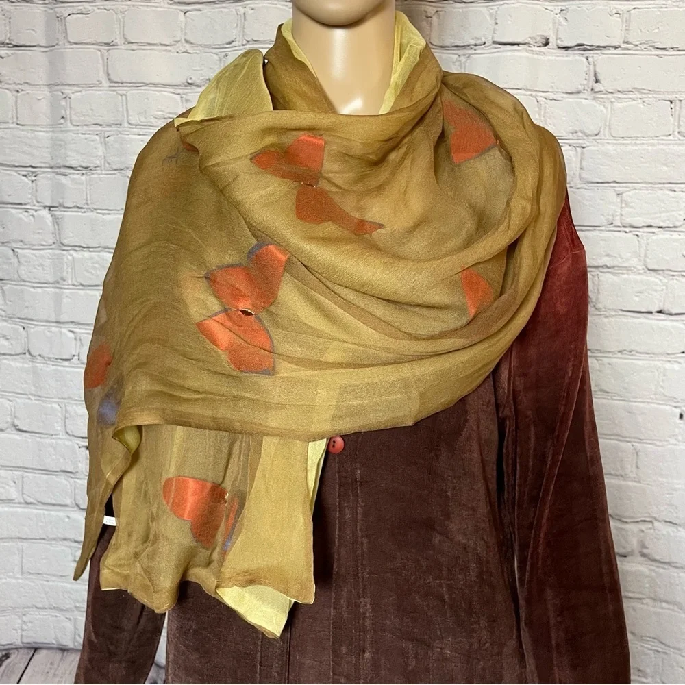 Silk Reversible Scarf With Butterflies Between Layers